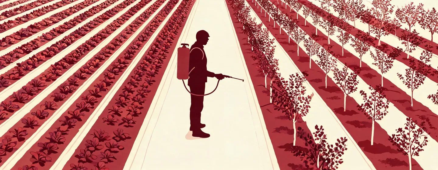 Illustration of crop rows and backpack sprayer access paths
